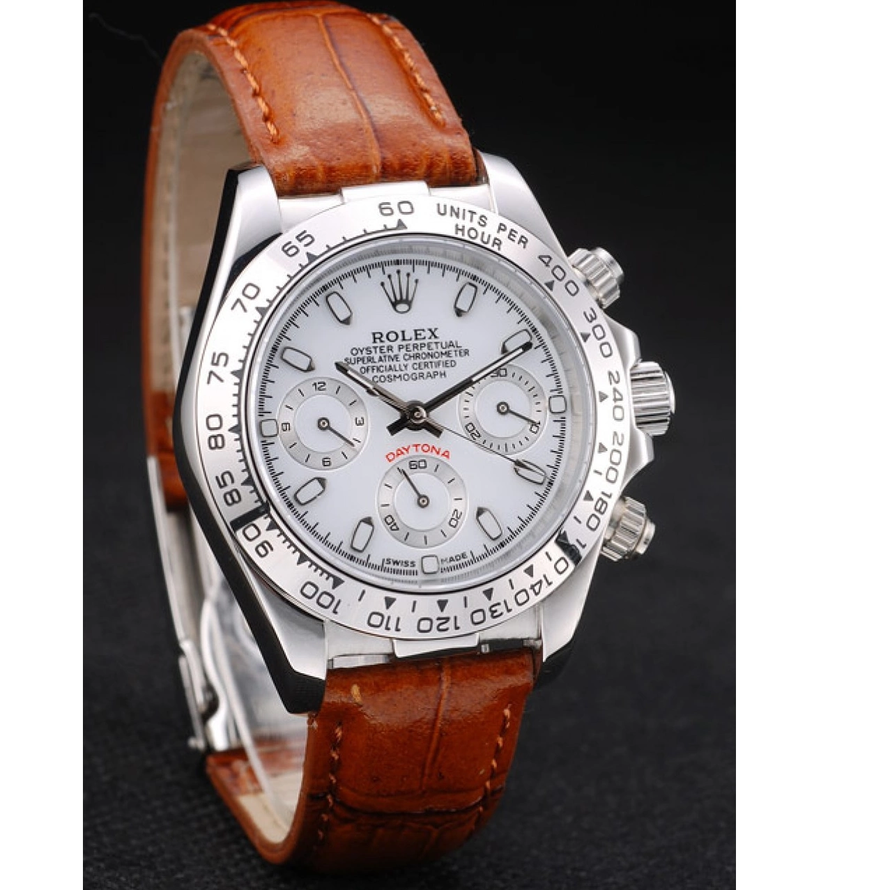 AAA Replica Watches Dial Leather Lady Daytona Steel Stainless Case Brown White Rolex Tachymeter Strap 0726
